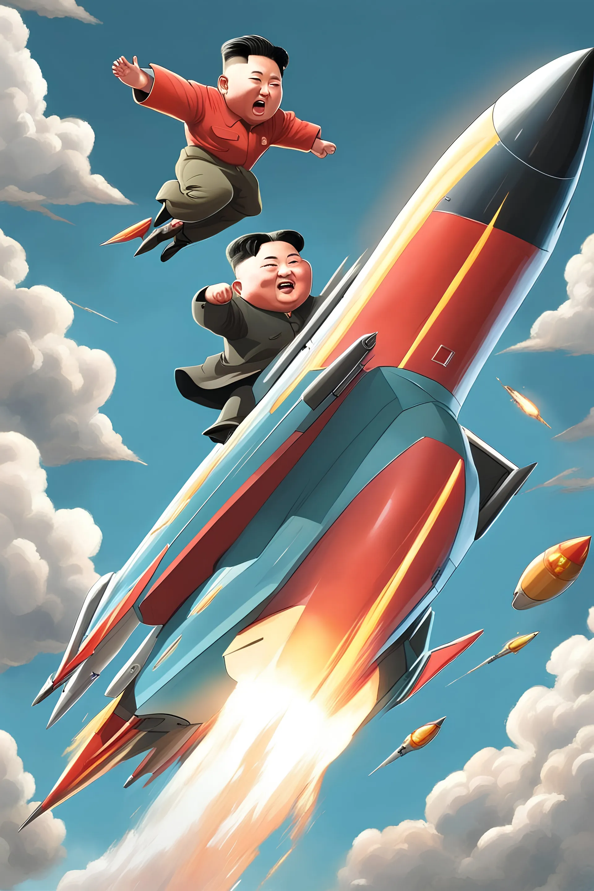 Kim Jong Un riding a missile through the sky rocketride,