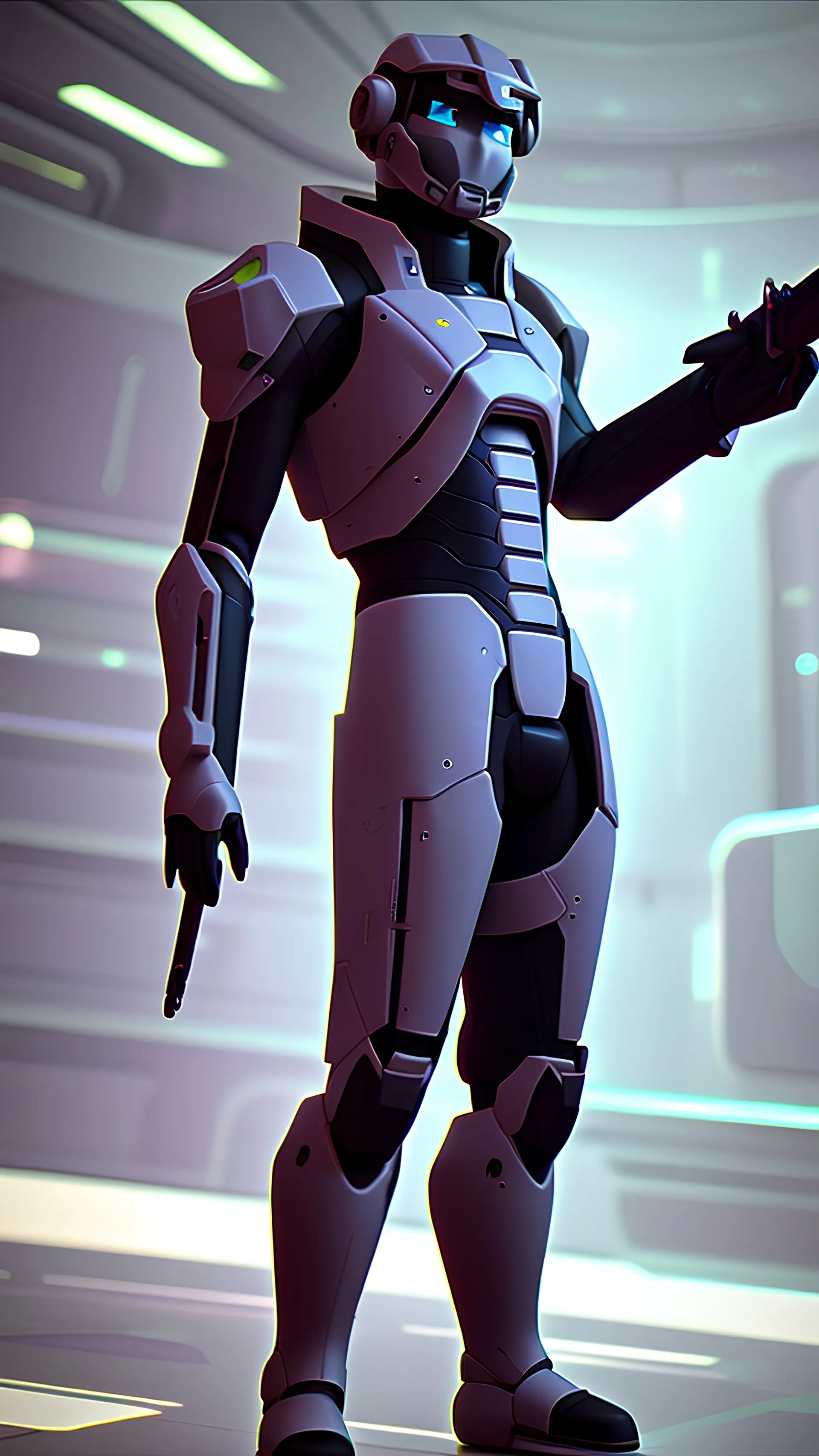 spspace composition in sci-fi style, anime character style in the foreground, retro render, 8k. Main character 6 man, 35 years old, in an exo-suit with a plasma sword in his hand