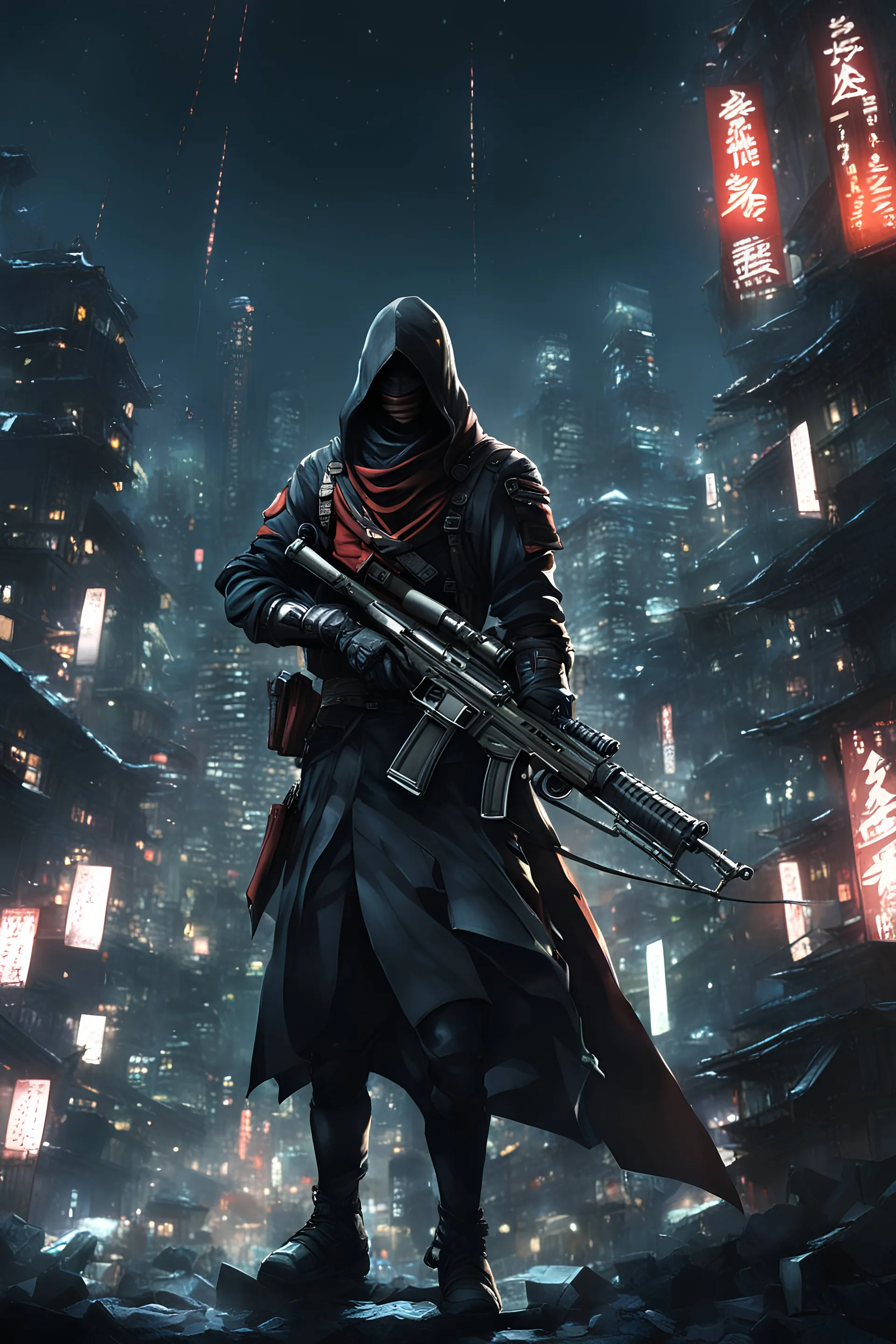 Assassin, Rifle, Masterpiece, Future, Asia, Night Time, City, Anime, Realistic