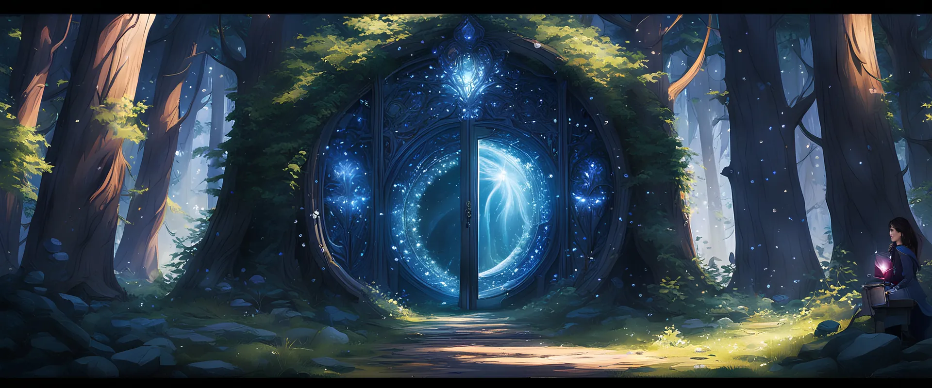 A portal to an alternate reality, its entrance framed by shimmering crystals, leading to a world of unimaginable beauty and wonder. at the forest