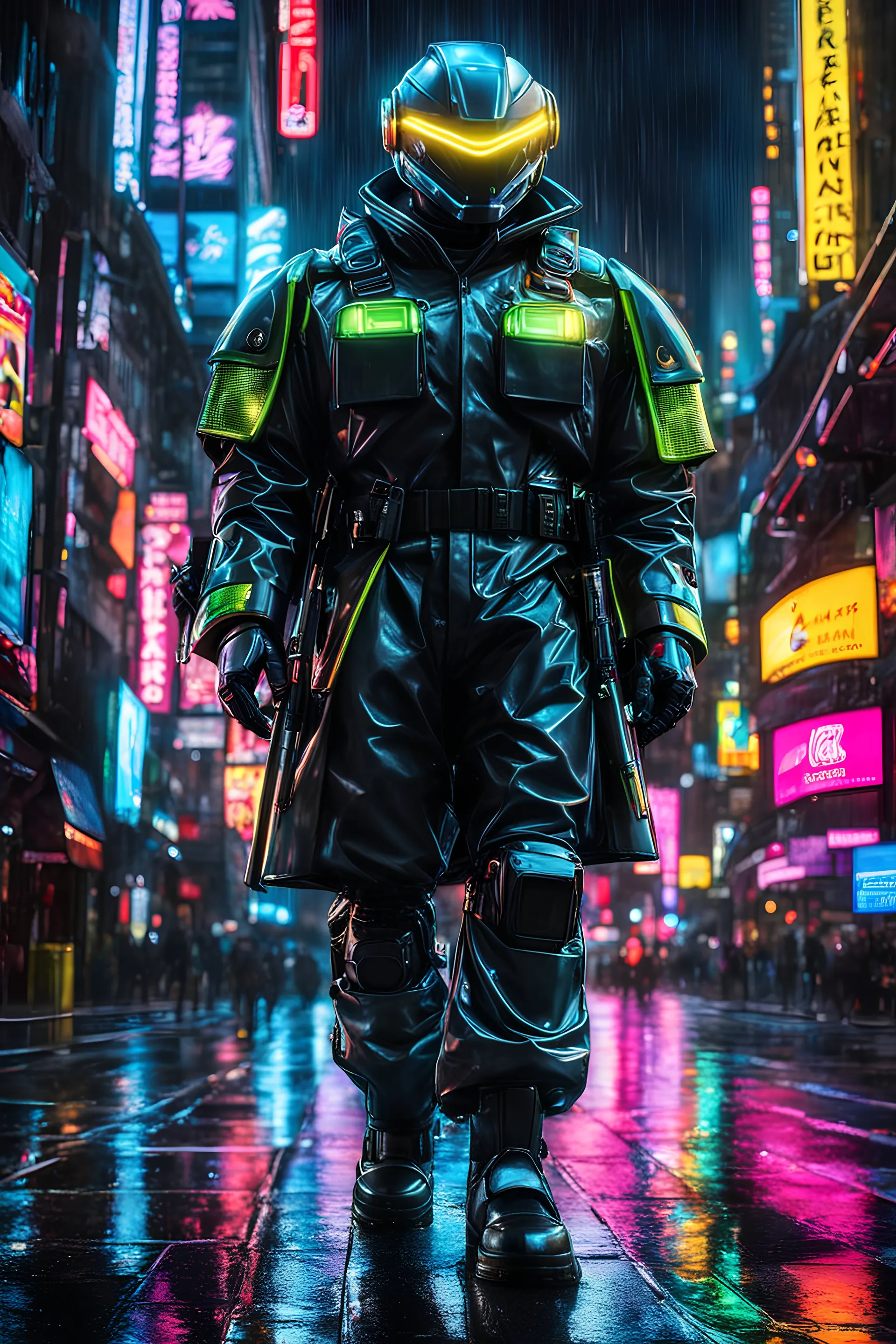 neon robot cop, masterpiece, best quality, only half body, portrait, night city, anime, 3D, London, pixar, realistic, robo cop, harajuku fashion style, rain coat, beautiful, colourful, neon lights, cyberpunk, illustration, by stanley artgerm lau, sideways glance, foreshortening, extremely detailed 8K, smooth, high resolution, ultra quality, highly details, glare, side view, wide portrait posture