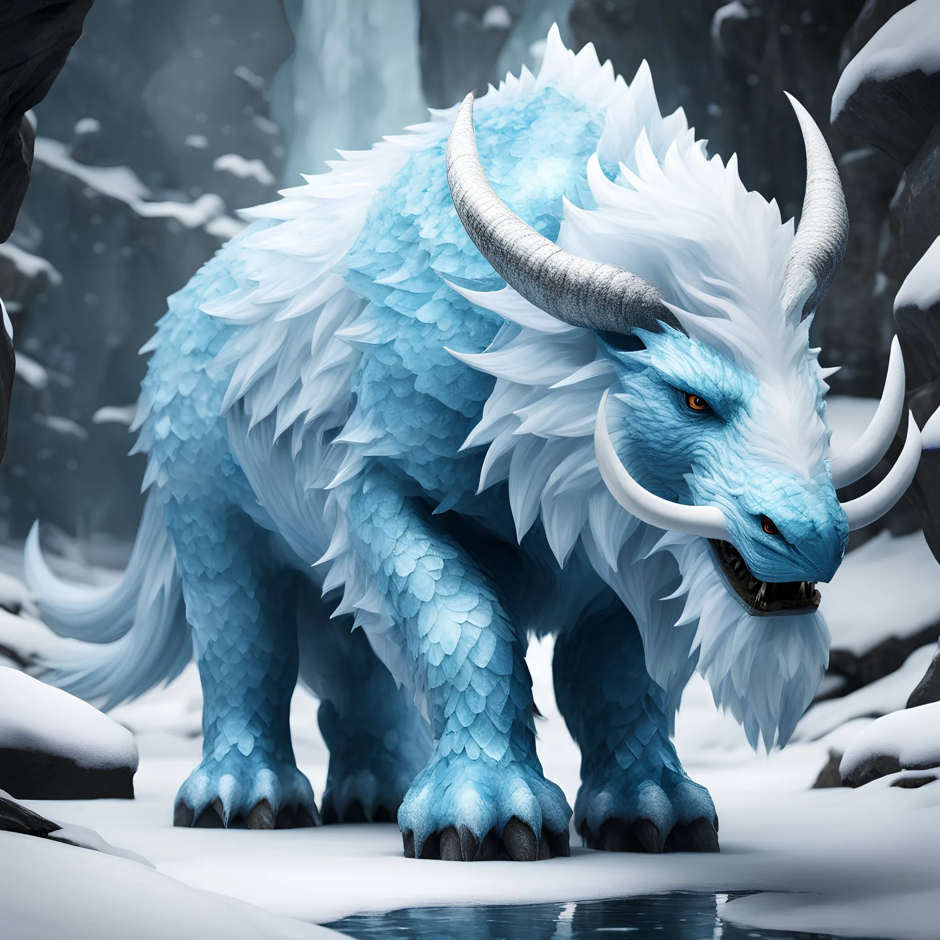 dungeons and dragons style, ice mythical creature, unreal engine, 32k