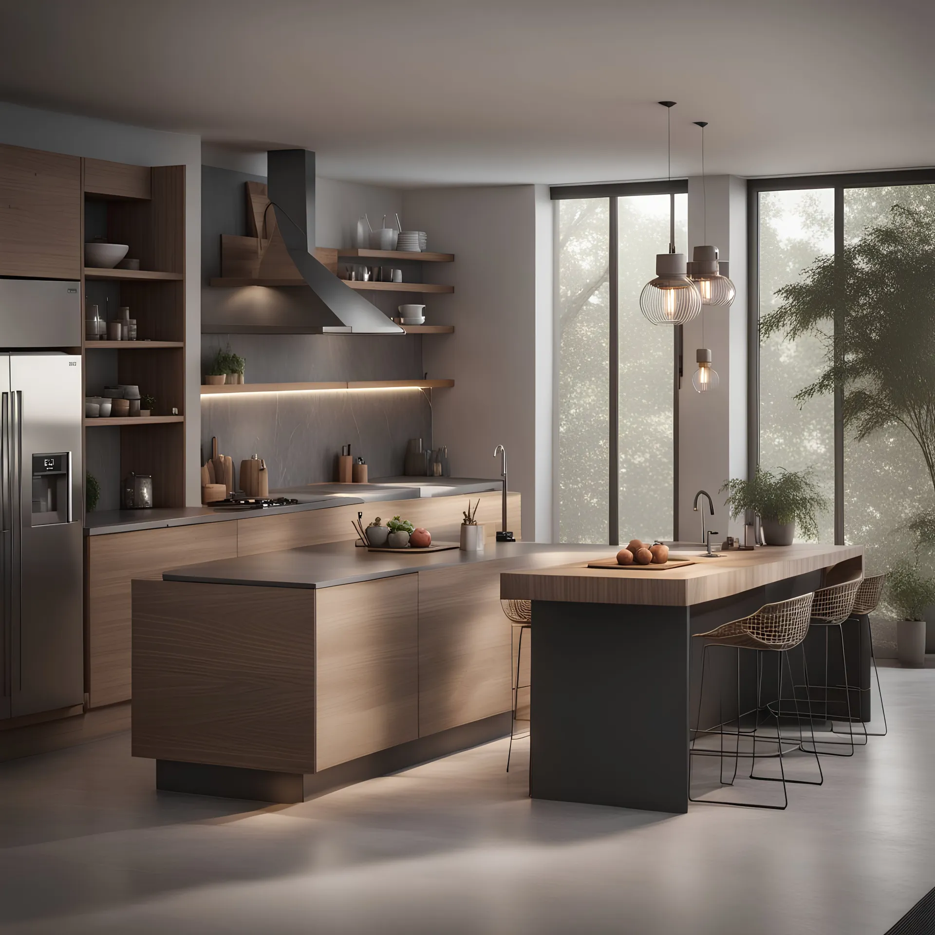 “photos,realism,renderings,modern kitchens combined with natural scenes,3D max,vray,c4d,ue5,corona rendering,redshift,octane rendering --ar 16:9”