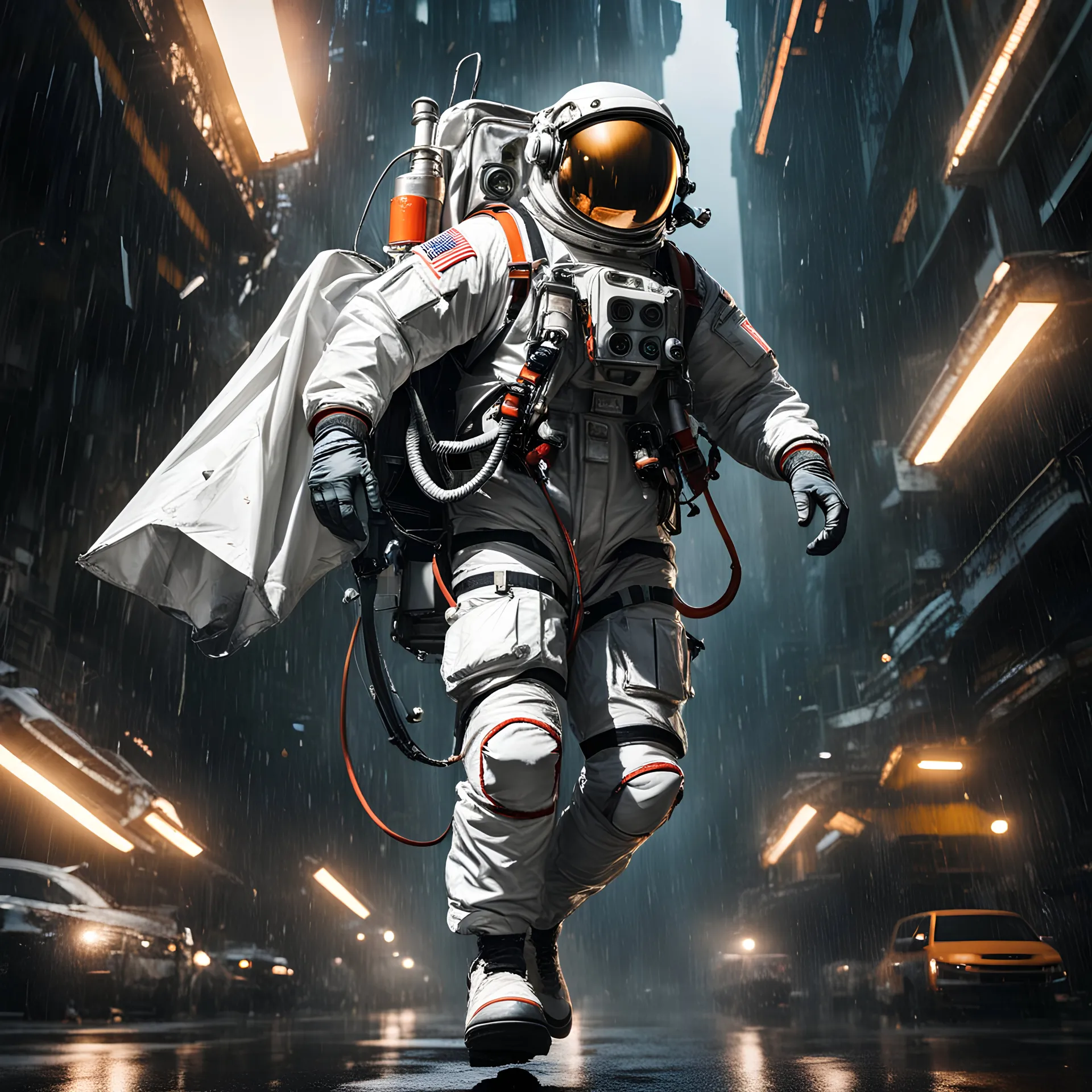 uprock astronaut 8k raincoat man JETPACK