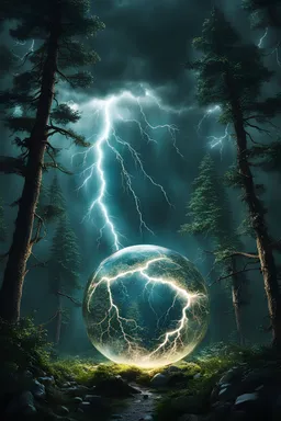 Thunderstorm Lightning on the endless forest through a crystall ball