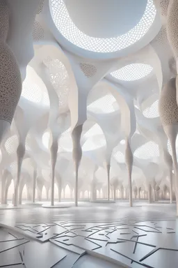 Generate a captivating image portraying a futuristic Islamic architectural landscape. Envision modern and innovative designs inspired by Islamic architecture, blending traditional elements with cutting-edge concepts. Incorporate advanced technology seamlessly into the structures, such as energy-efficient materials, sustainable features, and imaginative lighting. Consider the interplay of geometric patterns and intricate details that pay homage to Islamic art and design.