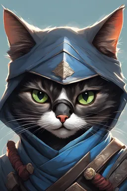 portrait of a witty cat that is enabled with ninja skills and is an assassin