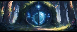 A portal to an alternate reality, its entrance framed by shimmering crystals, leading to a world of unimaginable beauty and wonder. at the forest