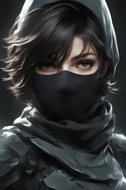 Masterpiece, beautiful girl, 32k UHD, short hair, dark hair, with a balaclava