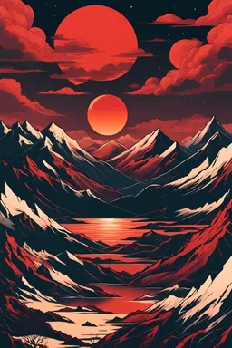 Through the crystal ball, I saw towering mountains, the red sunset was about to fall, and the clouds in the sky were dyed red, giving me a sense of vastness.