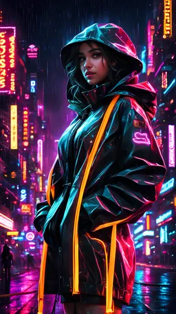 neon arabian teen, best quality, half body, portrait, night city, 1girl, anime, 3D, Dubai, pixar, realistic, teen girl, smiling, cute face, rain coat, beautiful, colourful, neon lights, cyberpunk, smooth skin, illustration, sideways glance, foreshortening, extremely detailed 8K, smooth, high resolution, ultra quality, highly detail eyes, highly detail mouth, highly detailed face, perfect eyes, both eyes are the same, glare, model, DUBAI skyskrapers