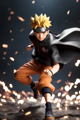 "Generate a cinematic UHQ image featuring Naruto, the iconic anime character. Envision a dynamic and visually striking composition, capturing Naruto in a powerful and heroic pose. Enhance the atmosphere with cinematic lighting and depth, conveying a sense of epic adventure. Incorporate intricate details in Naruto's appearance, ensuring the image reflects the essence of his character. Consider adding elements like dramatic shadows, vibrant colors, and a dynamic background to evoke a cinematic fee