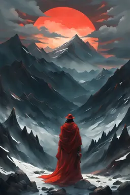 Through the crystal ball, I saw towering mountains, the red sunset was about to fall, and the clouds in the sky were dyed red, giving me a sense of vastness.