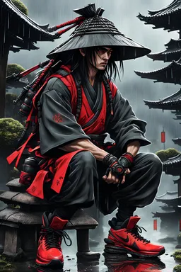 samurai katana red bonsai mountain rain samurai hat cyberpunk nike shoes