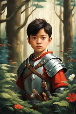 portrait of a young warrior in a magical forest, inspired by the work of Hayao Miyazaki