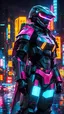 Placeholder: neon robot cop, masterpiece, best quality, half body, portrait, night city, anime, 3D, Korea, pixar, realistic, robo cop, harajuku fashion style, rain coat, beautiful, colourful, neon lights, cyberpunk, illustration, by stanley artgerm lau, sideways glance, foreshortening, extremely detailed 8K, smooth, high resolution, ultra quality, highly details, glare, side view,