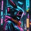 Placeholder: neon robotic bunny, fully masked, masterpiece, best quality, half body, portrait, night city, anime, 3D, Korean, pixar, realistic, robo cop, harajuku fashion style, rain coat, beautiful, colourful, neon lights, cyberpunk, illustration, by stanley artgerm lau, sideways glance, foreshortening, extremely detailed 8K, smooth, high resolution, ultra quality, highly details, glare, side view,