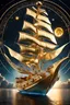 Placeholder: in a breathtaking scene, a resplendently majestic solar sailer glides through a tranquil sky. by alex1shved It is a vibrant and opulent vessel, adorned with glistening golden accents and intricate celestial motifs. The image, a digitally enhanced photograph, captures the sailer in impeccable detail, showcasing its sleek contours and shimmering solar panels. Each intricate brushstroke brings out the vessel's magnificence, its regal presence commanding attention. The viewer is transported into a