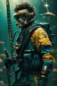 Placeholder: futuristic diver with sword like speargun in stranger things universe