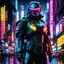 Placeholder: neon robot cop, masterpiece, best quality, half body, portrait, night city, anime, 3D, Korea, pixar, realistic, robo cop, harajuku fashion style, rain coat, beautiful, colourful, neon lights, cyberpunk, illustration, by stanley artgerm lau, sideways glance, foreshortening, extremely detailed 8K, smooth, high resolution, ultra quality, highly details, glare, side view,