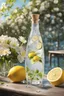 Placeholder: Nestled on a sunlit wooden table, a clear bottle, adorned with droplets of condensation, sits against a backdrop of blooming flowers, capturing the essence of a refreshing blend of water infused with vibrant lemon, creating a picturesque scene that invites you to savor the invigorating burst of nature's flavors.