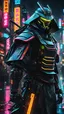 Placeholder: neon robot samurai, masterpiece, best quality, half body, portrait, night city, anime, 3D, Japan, pixar, realistic, robo cop, harajuku fashion style, rain coat, beautiful, colourful, neon lights, cyberpunk, illustration, by stanley artgerm lau, sideways glance, foreshortening, extremely detailed 8K, smooth, high resolution, ultra quality, highly details, glare, side view,