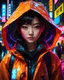 Placeholder: neon Chinese teen, masterpiece, best quality, half body, portrait, night city, 1girl, anime, 3D, Japan, pixar, realistic, teen girl, smiling, cute face, harajuku fashion style, rain coat, beautiful, colourful, neon lights, cyberpunk, smooth skin, illustration, by stanley artgerm lau, sideways glance, foreshortening, extremely detailed 8K, smooth, high resolution, ultra quality, highly detail eyes, highly detail mouth, highly detailed face, perfect eyes, both eyes are the same, glare, Iridescent