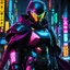 Placeholder: neon robot cop, IO Corp, io net, masterpiece, best quality, half body, portrait, night city, anime, 3D, Korea, pixar, realistic, robo cop, harajuku fashion style, rain coat, beautiful, colourful, neon lights, cyberpunk, illustration, by stanley artgerm lau, sideways glance, foreshortening, extremely detailed 8K, smooth, high resolution, ultra quality, highly details, glare, side view, the shield has IO two letters on it