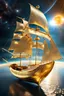 Placeholder: in a breathtaking scene, a resplendently majestic solar sailer glides through a tranquil sky. by alex1shved It is a vibrant and opulent vessel, adorned with glistening golden accents and intricate celestial motifs. The image, a digitally enhanced photograph, captures the sailer in impeccable detail, showcasing its sleek contours and shimmering solar panels. Each intricate brushstroke brings out the vessel's magnificence, its regal presence commanding attention. The viewer is transported into a