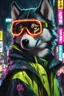 Placeholder: husky ,yellow neon glasses,masterpiece, best quality, portrait, night city, anime, 3D, Korea, pixar, realistic, robo samurai, harajuku fashion style, mask with neon lights,punk style rain coat, beautiful, colorful, neon lights, cyberpunk, illustration, by Stanley artgerm lau, sideways glance, foreshortening, extremely detailed 8K, smooth, high resolution, ultra quality, highly details, glare, side view,