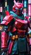 Placeholder: neon robot samurai, masterpiece, best quality, half body, portrait, night city, anime, 3D, Korea, pixar, realistic, robo cop, harajuku fashion style, rain coat, beautiful, colourful, neon lights, cyberpunk, illustration, by stanley artgerm lau, sideways glance, foreshortening, extremely detailed 8K, smooth, high resolution, ultra quality, highly details, glare, side view,