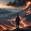 Placeholder: man on a mountain looking over a burning city, hyper realistic, best quality, high quality, 8k