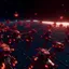 Placeholder: View from space. Hundreds of Interconnected satellite robots hovering over the Earth. The robots are red and black. The sun is in the background with stars. Fantasy cyberpunk style. CG rendered in detailed high quality.