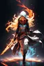 Placeholder: masterpiece, Rogue assassin girl, wearing a hood, blonde hair, shrouded in shadows, holding a flaming dagger in each hand, vibrant glowing abyssal colors, entirely in frame, FULL BODY, radiating electrical energy, shoulder length messy hair, Full body, Beautiful anime waifu style girl, hyperdetailed painting, luminism, art by Carne Griffiths and Wadim Kashin concept art, 8k resolution, fractal isometrics details bioluminescence , 3d render, octane render, intricately detailed , cinematic, UHQ