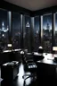 Placeholder: Generate a stunning UHQ photo capturing the essence of a vast office workspace bathed in the soft glow of night lights. The clean lines and neutral colors of the modern office create an atmosphere of sophistication and professionalism. Through the large window, reveal a breathtaking panorama of Gotham City at midnight, with the iconic skyline illuminated against the dark night sky.