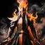 Placeholder: Sauron from LOTR in his elven form in flames and smoke in naruto anime drawing art style, watercolor, with a dark background