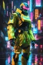 Placeholder: neon robot cop, masterpiece, best quality, half body, portrait, night city, anime, 3D, Korea, pixar, realistic, robo cop, harajuku fashion style, rain coat, beautiful, colourful, neon lights, cyberpunk, illustration, by stanley artgerm lau, sideways glance, foreshortening, extremely detailed 8K, smooth, high resolution, ultra quality, highly details, glare, side view