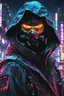 Placeholder: robo ninja scary eyes, masterpiece, best quality, half body, portrait, night city, anime, 3D, Korea, pixar, realistic, harajuku fashion style, mask with neon lights, rain coat, beautiful, colorful, neon lights, cyberpunk, illustration, sideways glance, foreshortening, extremely detailed 8K, smooth, high resolution, ultra quality, highly details, glare