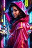 Placeholder: neon arabian teen, best quality, half body, portrait, night city, 1girl, anime, 3D, Dubai, pixar, realistic, teen girl, smiling, cute face, harajuku fashion style, rain coat, beautiful, colourful, neon lights, cyberpunk, smooth skin, illustration, by stanley artgerm lau, sideways glance, foreshortening, extremely detailed 8K, smooth, high resolution, ultra quality, highly detail eyes, highly detail mouth, highly detailed face, perfect eyes, both eyes are the same, glare, model