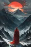 Placeholder: Through the crystal ball, I saw towering mountains, the red sunset was about to fall, and the clouds in the sky were dyed red, giving me a sense of vastness.