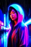 Placeholder: neon Chinese woman, masterpiece, best quality, half body, portrait, night city, 1girl, anime, 3D, Japan, pixar, realistic, teen girl, smiling, cute face, harajuku fashion style, rain coat, beautiful, colourful, neon lights, cyberpunk, smooth skin, illustration, by stanley artgerm lau, sideways glance, foreshortening, extremely detailed 8K, smooth, high resolution, ultra quality, highly detail eyes, highly detail mouth, highly detailed face, perfect eyes, both eyes are the same, glare, Iridescent