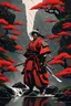 Placeholder: samurai katana red bonsai mountain rain