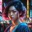 Placeholder: half body, portrait, night city, realistic, harajuku fashion style,colourful, illustration, by stanley artgerm lau, sideways glance, foreshortening, extremely detailed 8K, smooth, high resolution, ultra quality, highly details，sweet Japanese lady